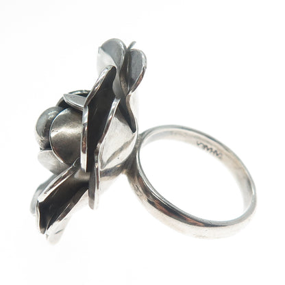 TAHARA 925 Sterling Silver Vintage Rose Flower Oxidized Ring Size 7.25