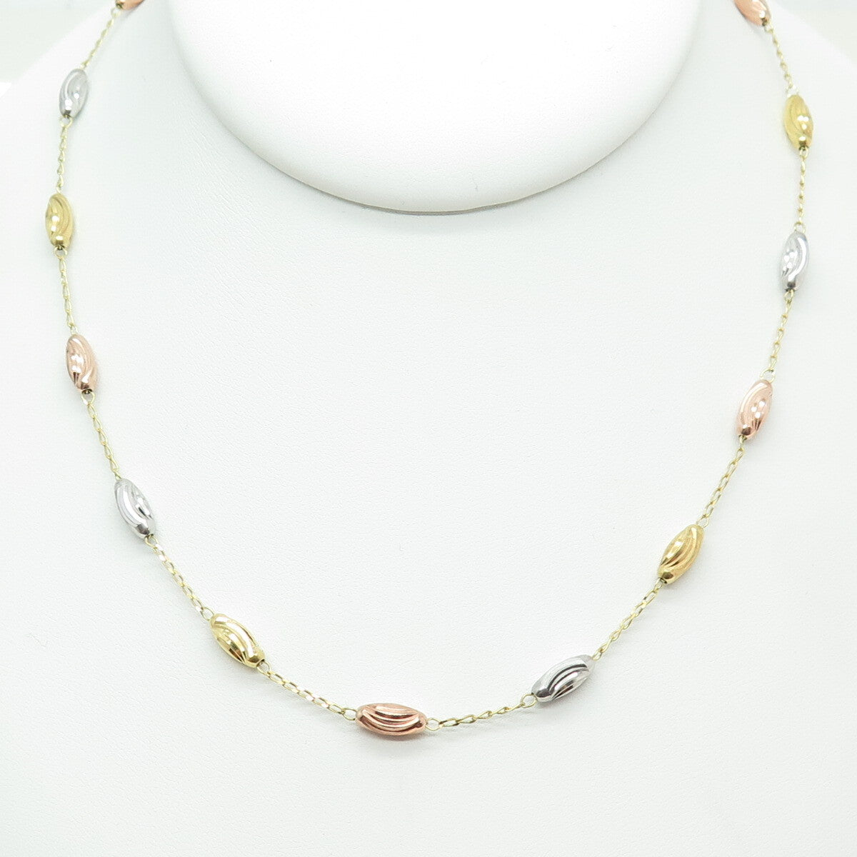 HAN 925 Sterling Silver 3-Tone Italy Diamond-Cut Station Chain Necklace 20"
