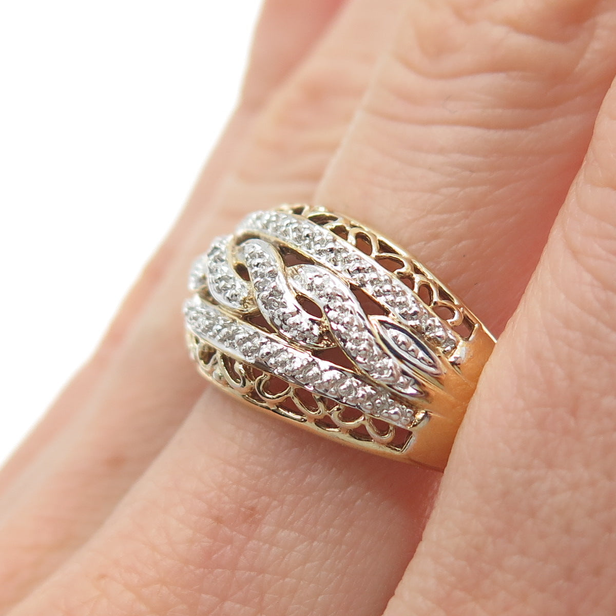 MEDA 925 Sterling Silver Gold Plated Real Diamond Accent Infinity Ring Size 10