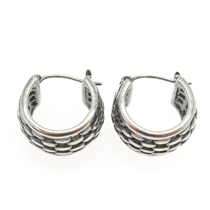 925 Sterling Silver Vintage Wicker Hinged Hoop Earrings