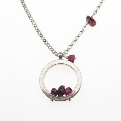 MIGNON FAGET Sterling Vintage Real Red Garnet Circle of Life Chain Necklace 18"