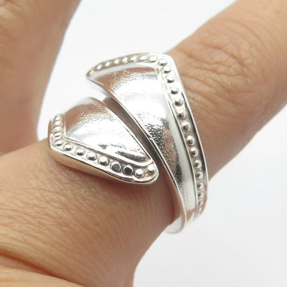 925 Sterling Silver Vintage Towle 1976 Beaded Adjustable Ring Size 8.75
