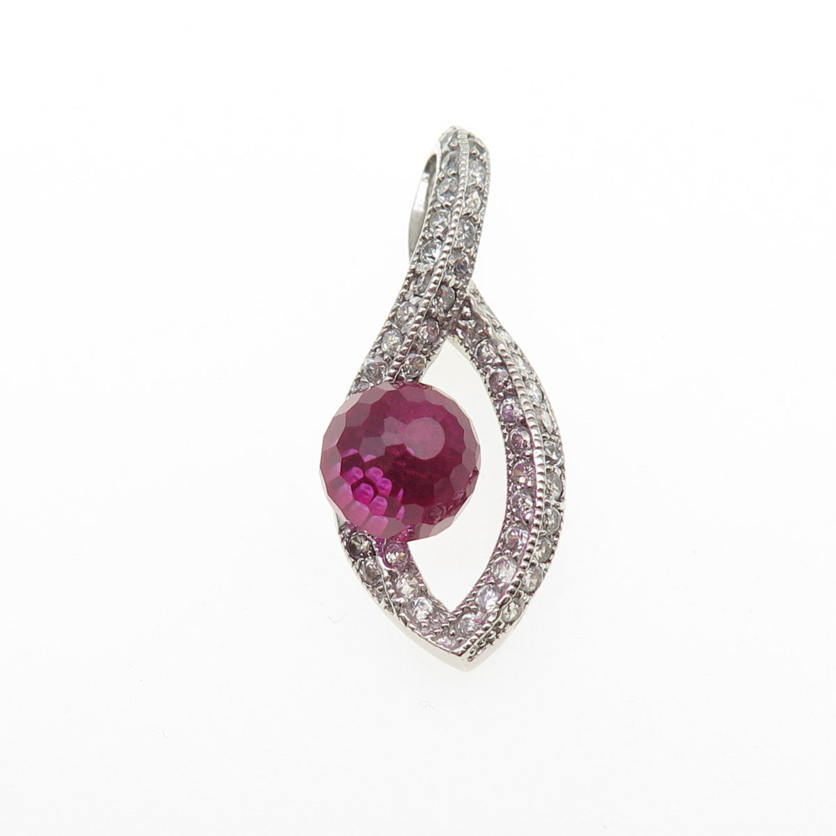 925 Sterling Silver Lab-Created Pink Sapphire & C Z Infinity Slide Pendant