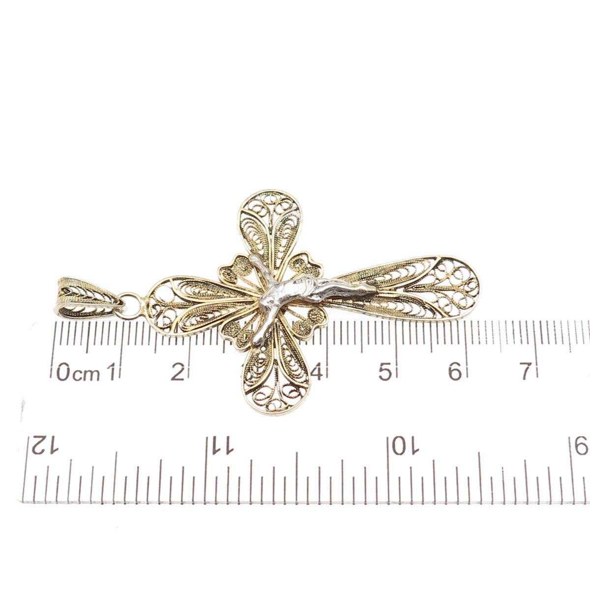 800 Silver 2-Tone Vintage Italy Crucifix Cross Filigree Charm Pendant