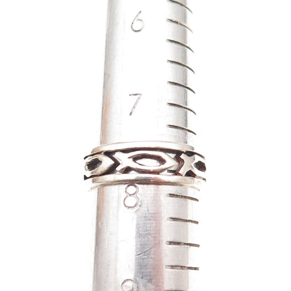 925 Sterling Silver Vintage Ichthys Oxidized Band Ring Size 8