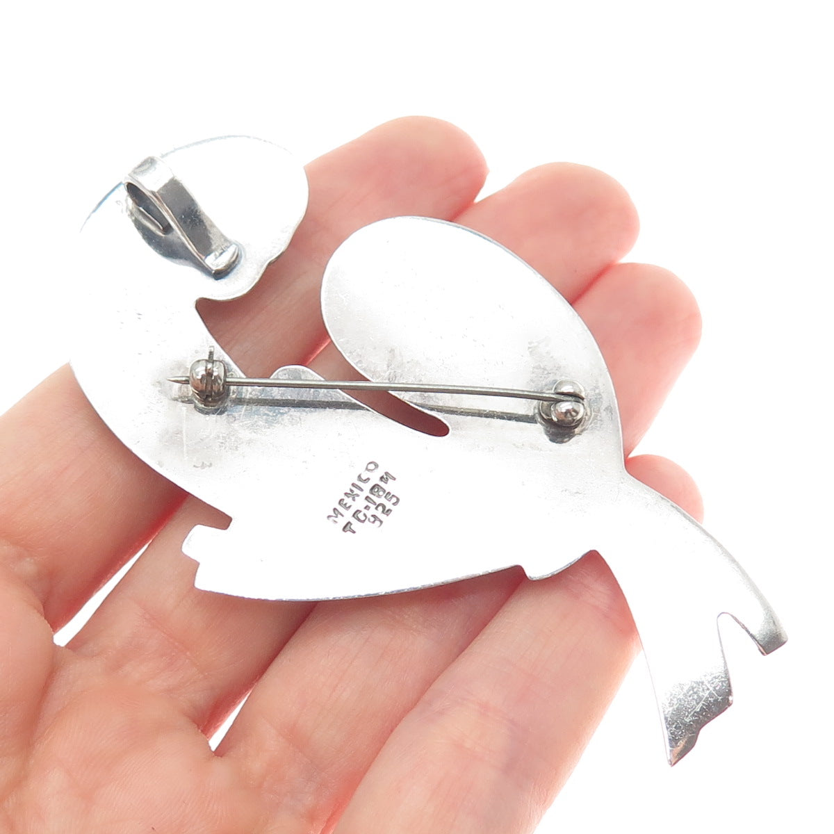 925 Sterling Silver Vintage Mexico Modernist Pin Brooch / Pendant