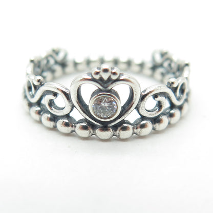 PANDORA 925 Sterling Round-Cut Shaped C Z My Princess Tiara Ring Size 6.75