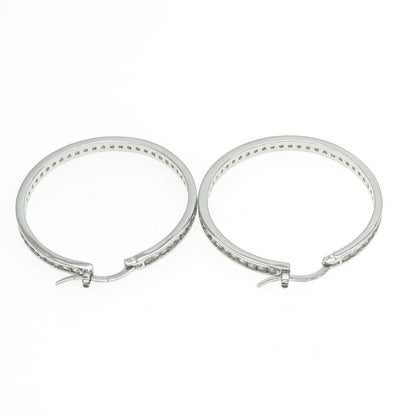 925 Sterling Silver Round-Cut All Around C Z Hoop Earrings