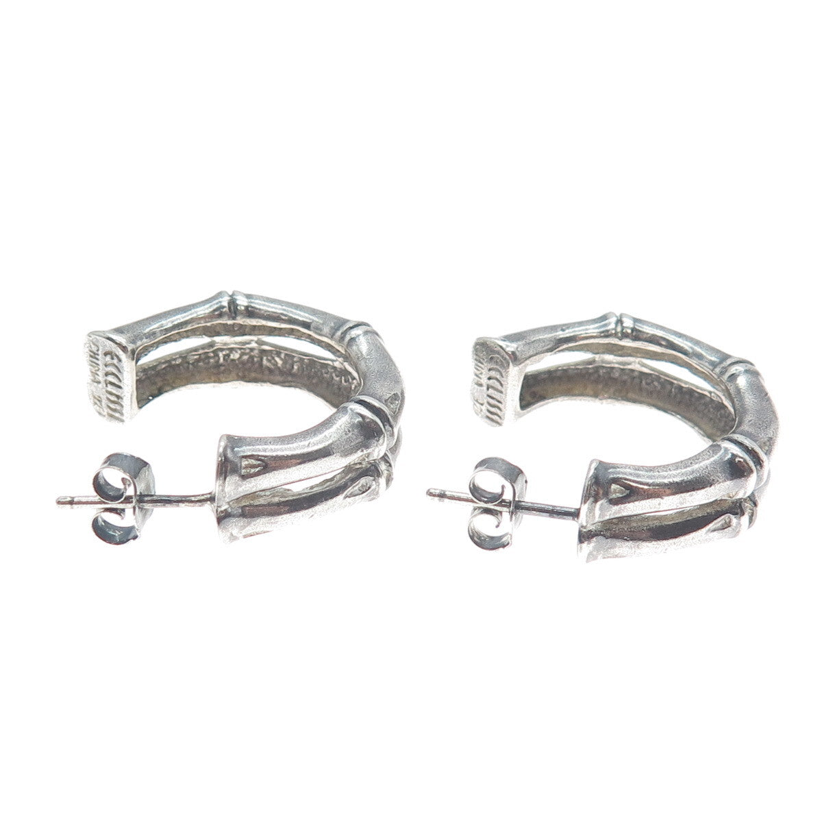 ECCLISSI 925 Sterling Silver Vintage Bamboo Hoop Oxidized Earrings