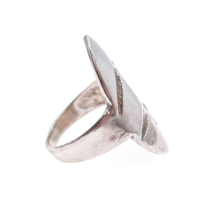 925 Sterling Silver Vintage Modernist Wave Oxidized Ring Size 6.75