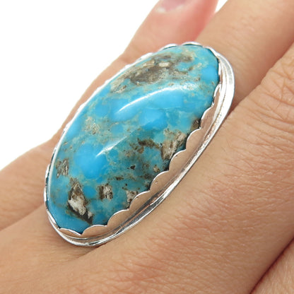 Old Pawn 925 Sterling Silver Vintage Southwestern Mountain Turquoise Ring Size 6