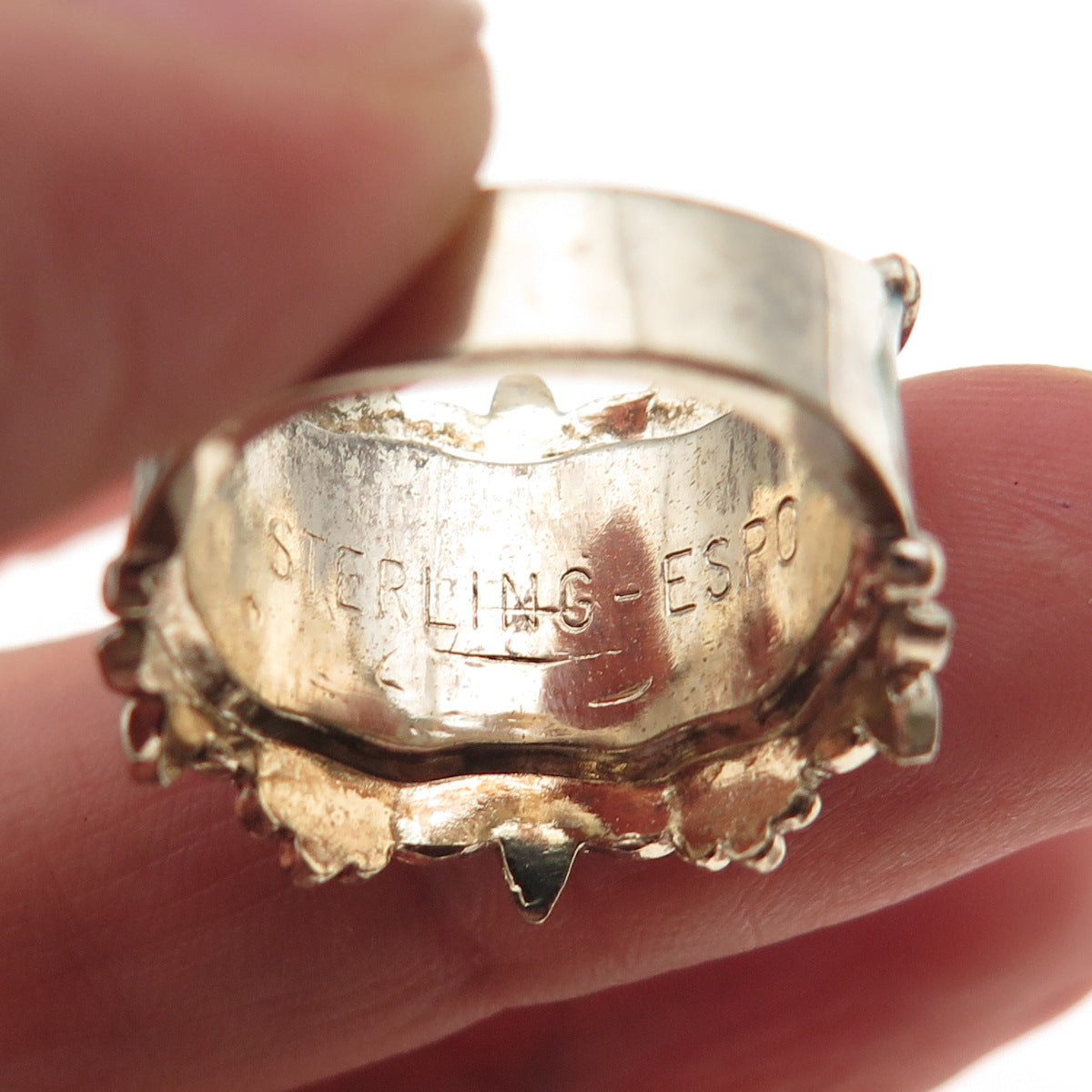 Joseph Esposito Sterling Silver Gold Plated Antique Enamel Floral Ring Size 6.25