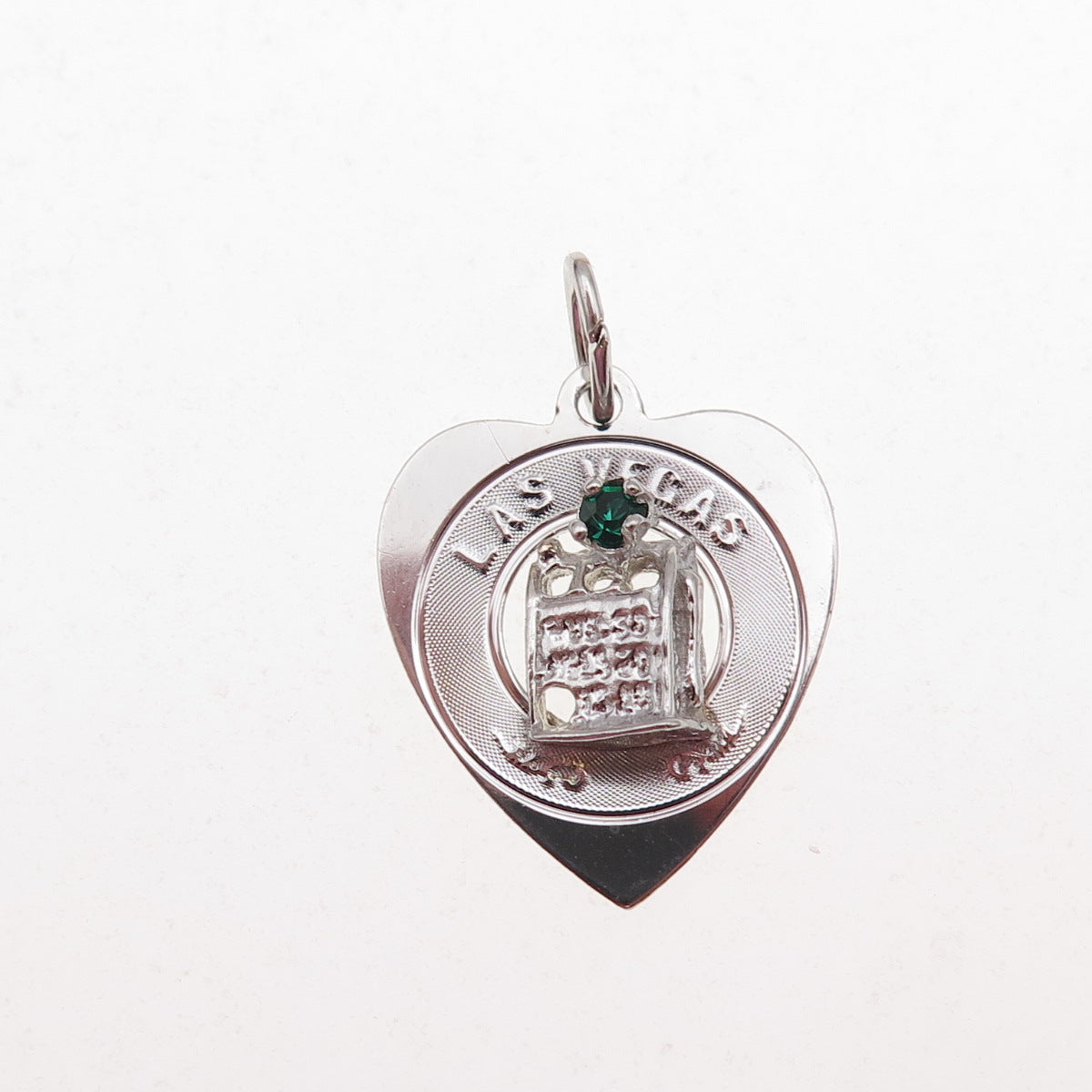 Crea 925 Sterling Silver Vintage Rhinestone Las Vegas Slot Machine Heart Pendant