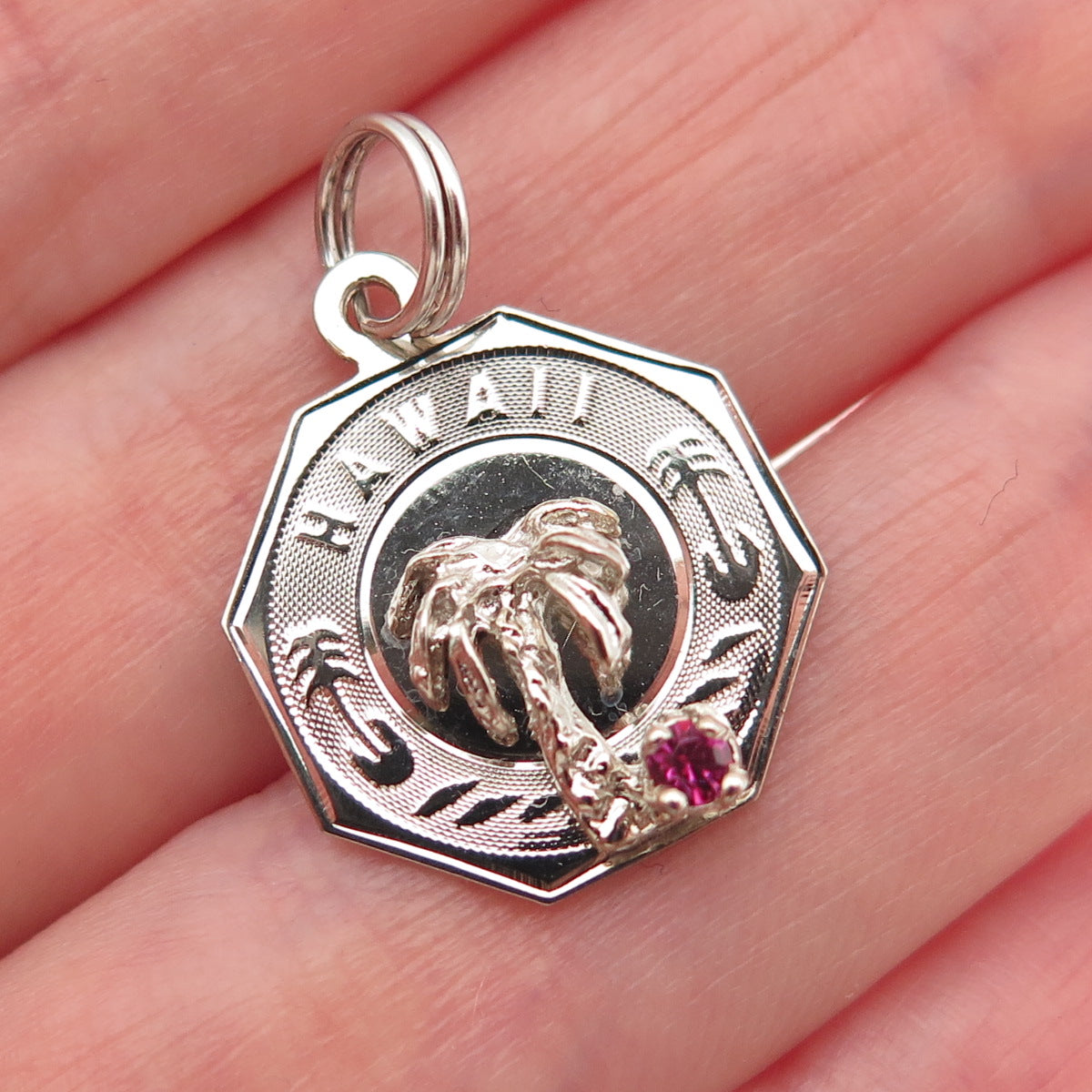 CREA 925 Sterling Silver Vintage Rhinestone Hawaii Palm Tree Mini Charm Pendant