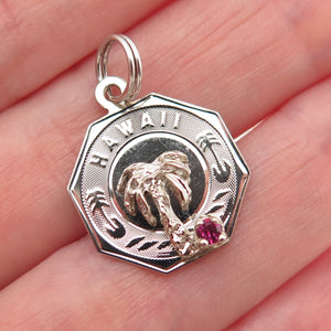 CREA 925 Sterling Silver Vintage Rhinestone Hawaii Palm Tree Mini Charm Pendant