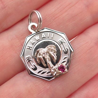 CREA 925 Sterling Silver Vintage Rhinestone Hawaii Palm Tree Mini Charm Pendant