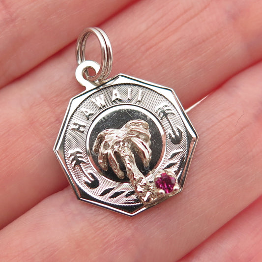 CREA 925 Sterling Silver Vintage Rhinestone Hawaii Palm Tree Mini Charm Pendant