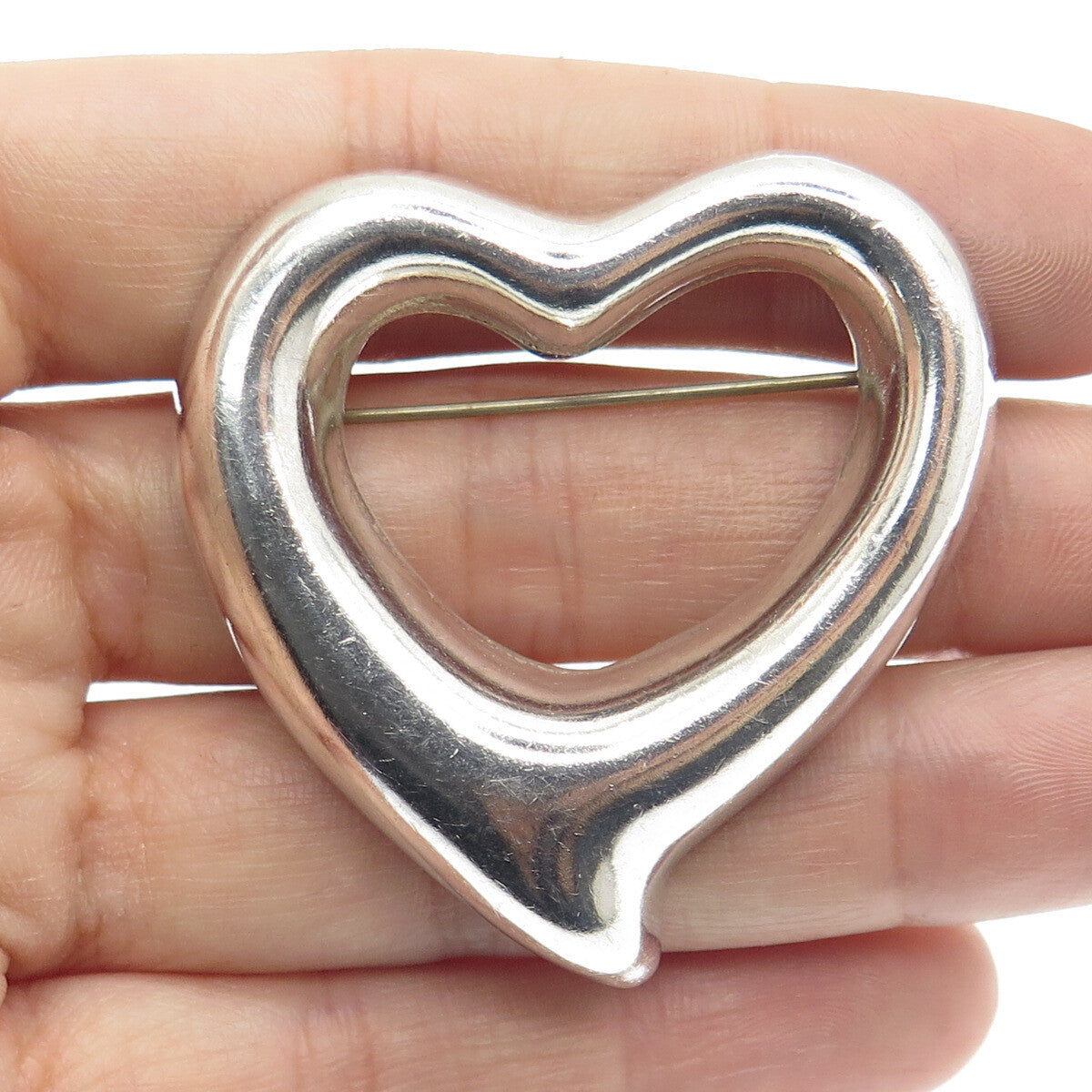 925 Sterling Silver Vintage Mexico Open Heart Pin Brooch