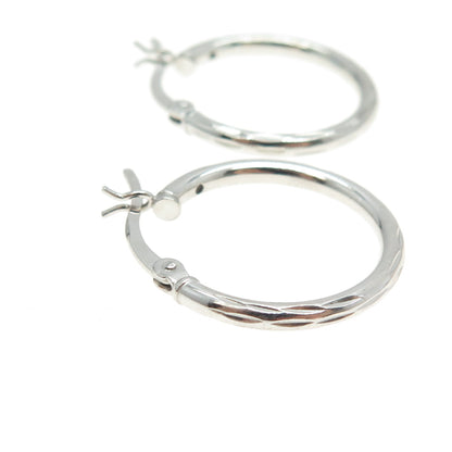 925 Sterling Silver Etched Tube Hoop Earrings