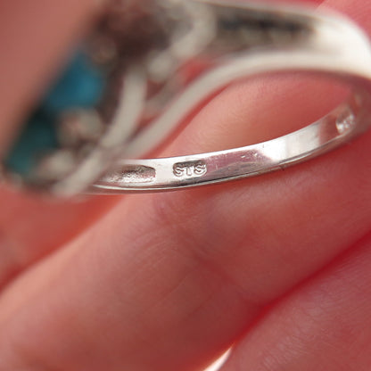 Chuck Clemency 925 Sterling Silver Real Turquoise White Topaz Spinel Ring Size 8