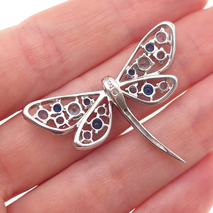 Sai 925 Sterling Silver Round-Cut Blue & White C Z Dragonfly Slide Charm Pendant