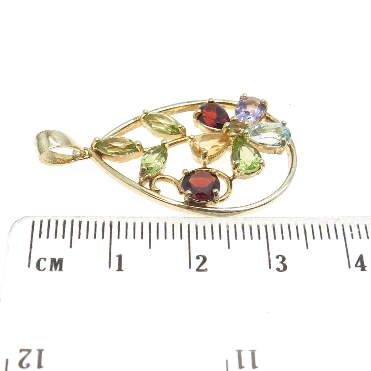 925 Sterling Silver Vintage Amethyst Citrine Peridot Garnet Topaz Gem Pendant