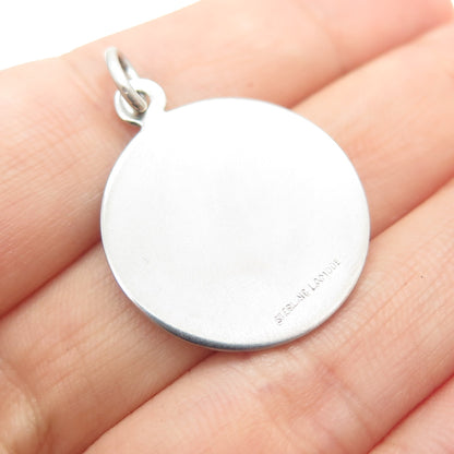 LAMODE 925 Sterling Silver Vintage Happy Anniversary Round Tag Charm Pendant