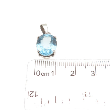950 Silver Vintage Real Oval-Cut Blue Topaz Mini Charm Pendant