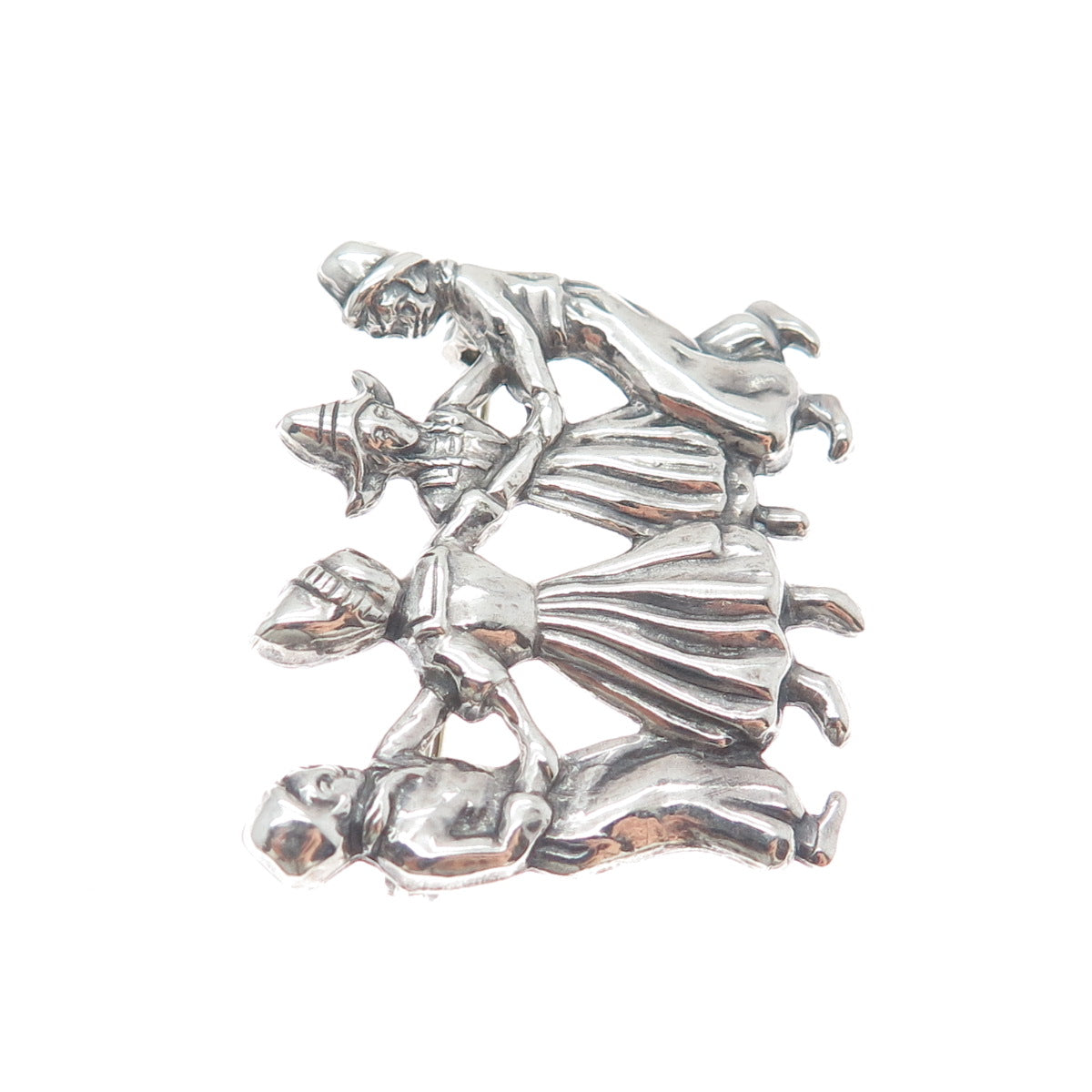 LANG 925 Sterling Silver Vintage Dutch Folklore Dance Scene Oxidized Pin Brooch