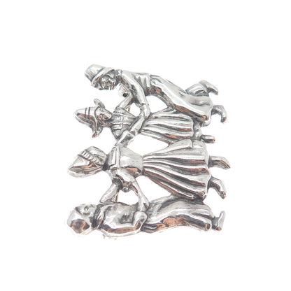 LANG 925 Sterling Silver Vintage Dutch Folklore Dance Scene Oxidized Pin Brooch