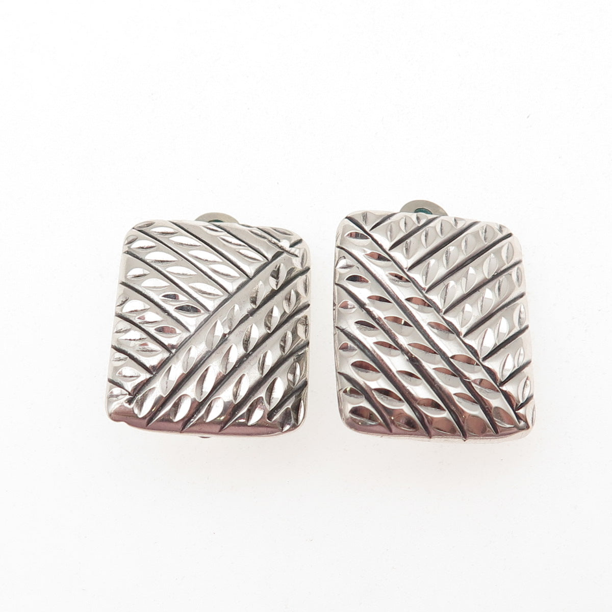925 Sterling Silver Vintage Modernist Ribbed Oxidized Clip On Earrings