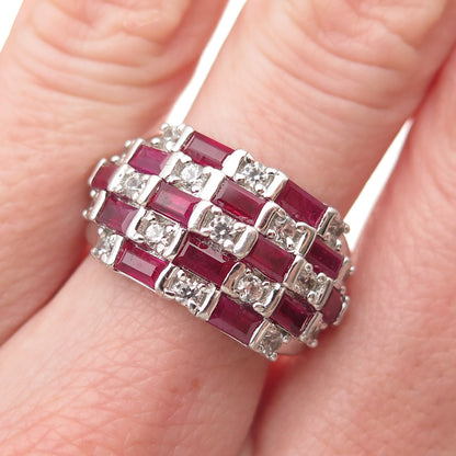 Chuck Clemency 925 Sterling Lab-Created Ruby & Real White Topaz Ring Size 7.25