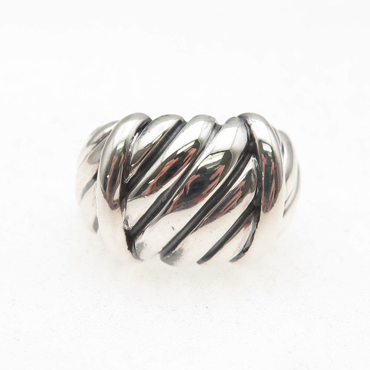 925 Sterling Silver Vintage Modernist Ribbed Oxidized Ring Size 8.75