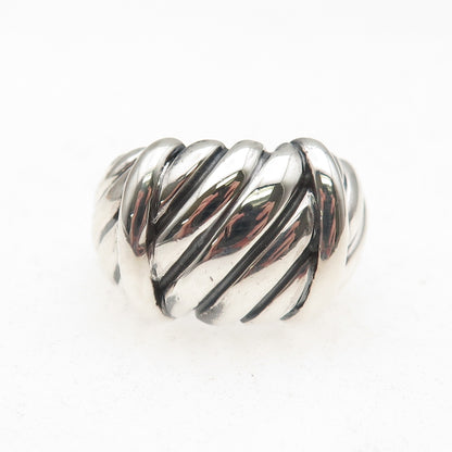 925 Sterling Silver Vintage Modernist Ribbed Oxidized Ring Size 8.75