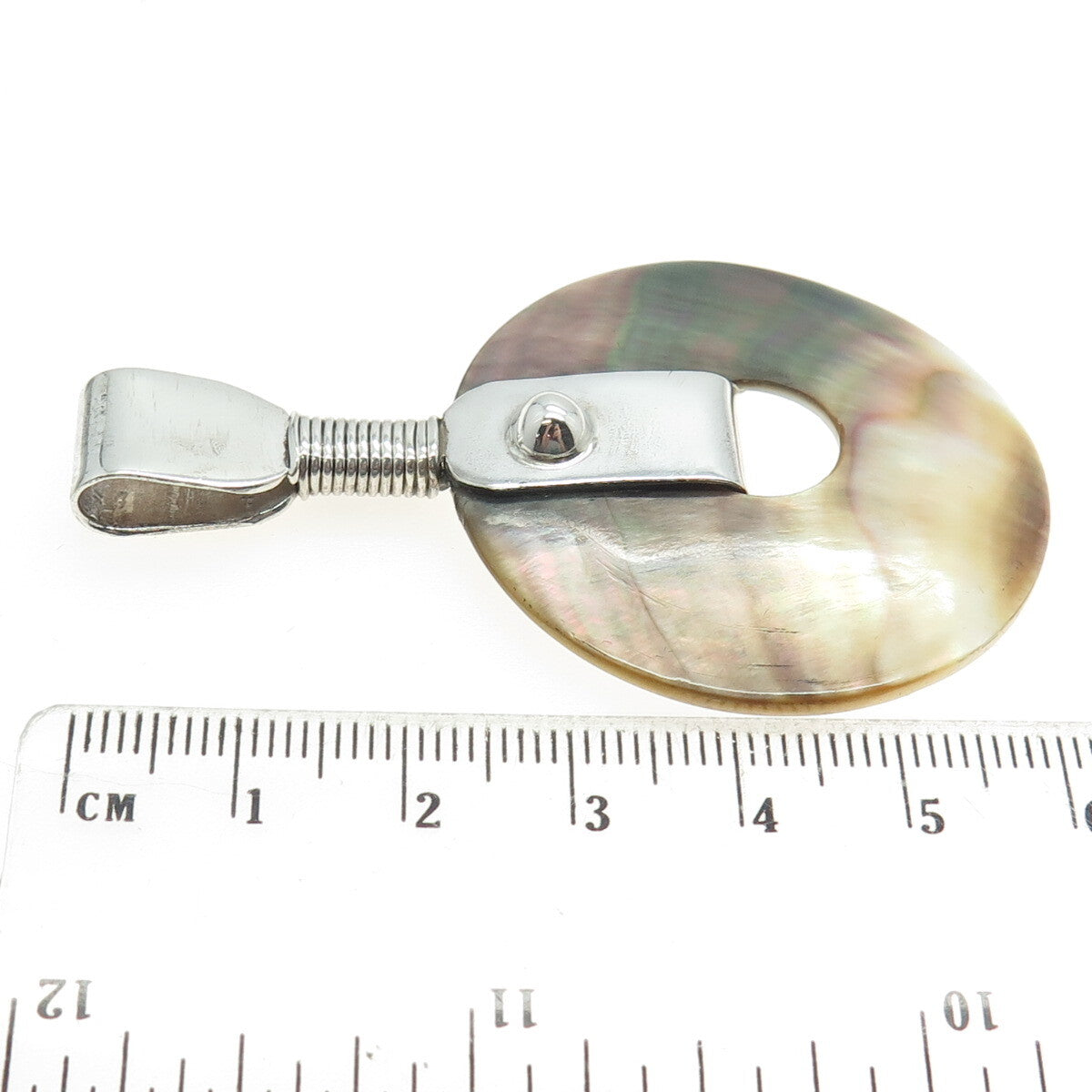 925 Sterling Silver Vintage Real Abalone Shell Amulet Pendant