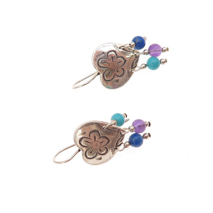 Carolyn Pollack Sterling Silver Vintage Turquoise Lapis Amethyst Heart Earrings