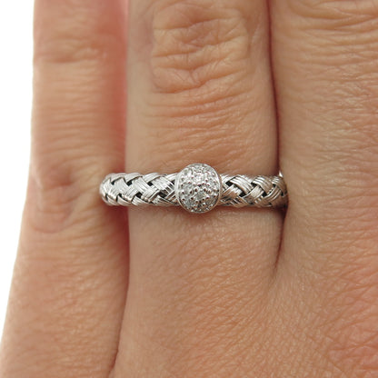 925 Sterling Silver Real Round-Cut Diamond Braided Adjustable Ring Size 4.5