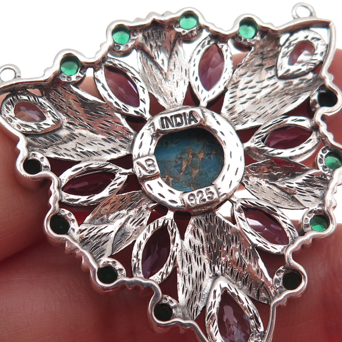 Nicky Butler 925 Sterling Silver Vintage Real Multi-Gem Centerpiece Pendant