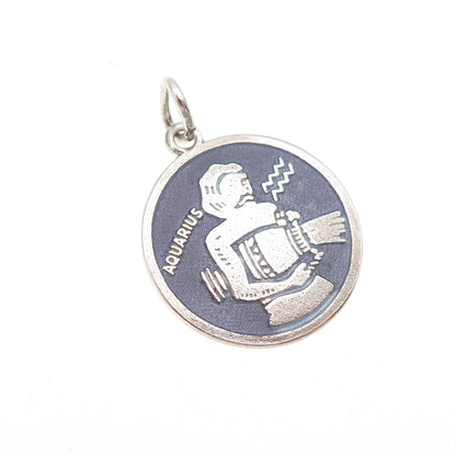 Griffith & Sons 925 Sterling Vintage Enamel Aquarius Zodiac Charm Pendant