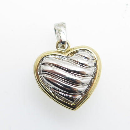 925 Sterling Silver 2-Tone Heart Ribbed Locket Pendant
