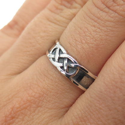 925 Sterling Silver Vintage Celtic Knot Oxidized Band Ring Size 7.75