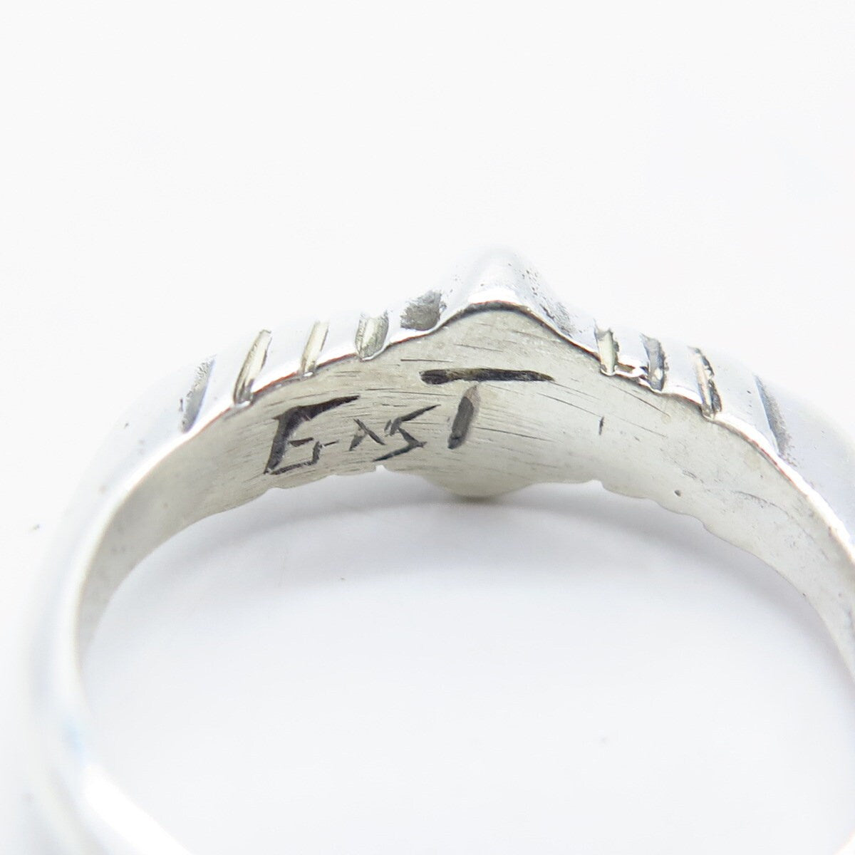 925 Sterling Silver Vintage Ribbed Oval Bar Ring Size 6.75