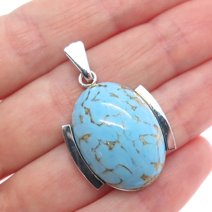 DANECRAFT 925 Sterling Silver Vintage Faux Turquoise Modernist Charm Pendant
