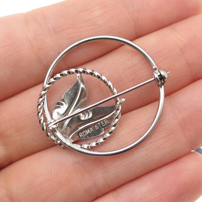 ROMA 925 Sterling Silver Vintage Floral Leaf Oxidized Pin Brooch