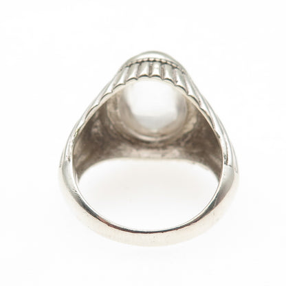 925 Sterling Silver Vintage Real Clear Quartz Modernist Oxidized Ring Size 9.75