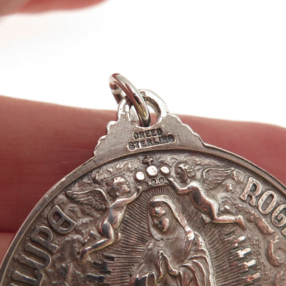 Creed 925 Sterling Silver Antique Art Deco Jesus Our Lady of Guadalupe Pendant