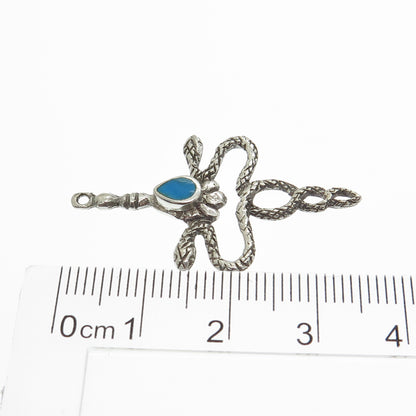 925 Sterling Silver Vintage Real Turquoise Gemstone Snake Pendant