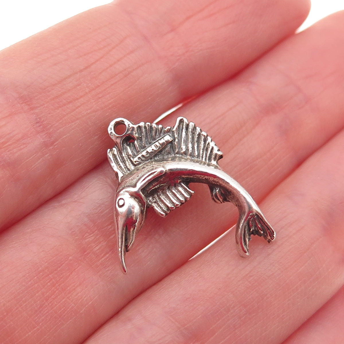925 Sterling Silver Vintage Swordfish Oxidized Mini Charm Pendant