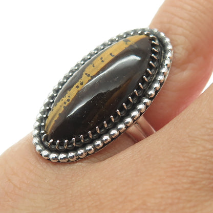 Old Pawn 925 Sterling Silver Vintage Southwestern Real Tiger Eye Ring Size 5