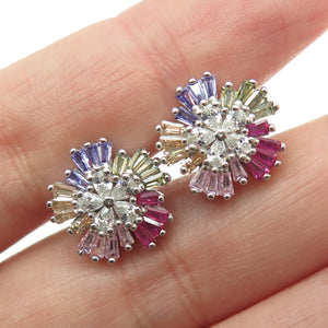 925 Sterling Silver Tapered Baguette Round & Pear-Cut Multi-Color C Z Earrings